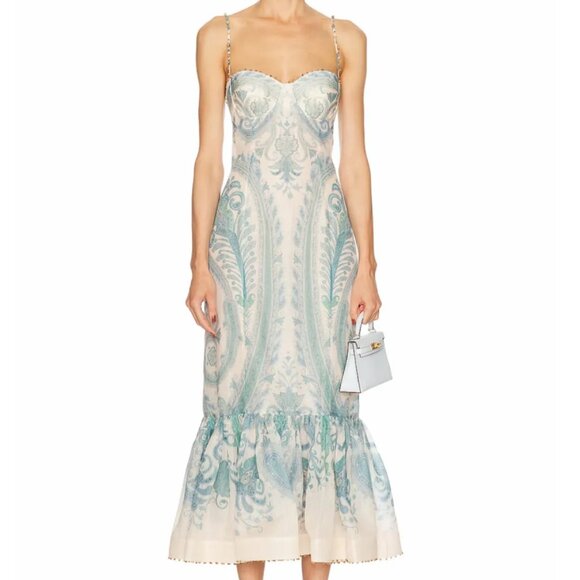 Zimmermann Dresses & Skirts - Zimmerman blue polka dot corduroy ultra-long dress with straps as evening gown